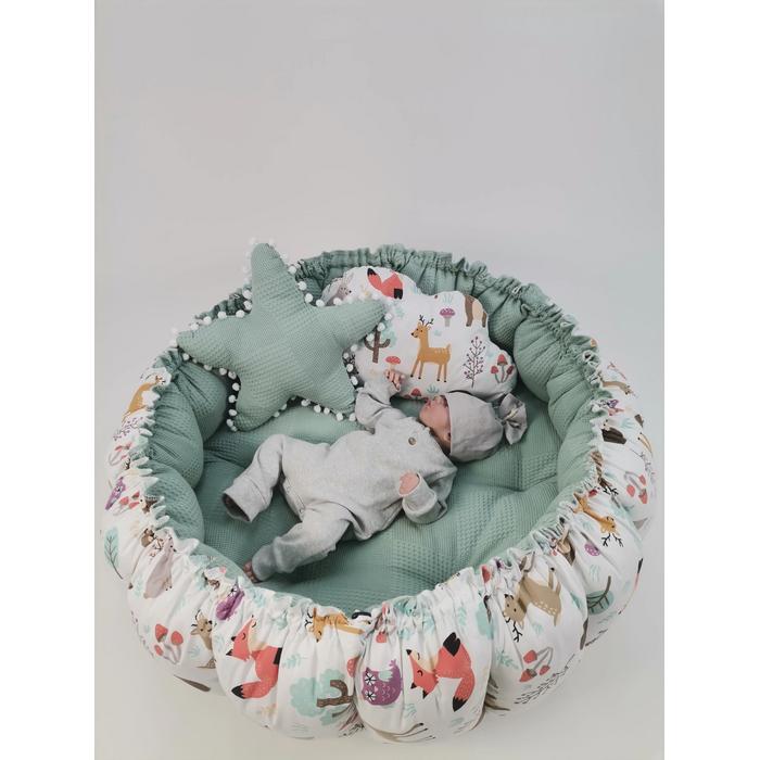 Yuvarlak babynest 9'lu set yeşil waffle pike - hayvan figürlü poplin