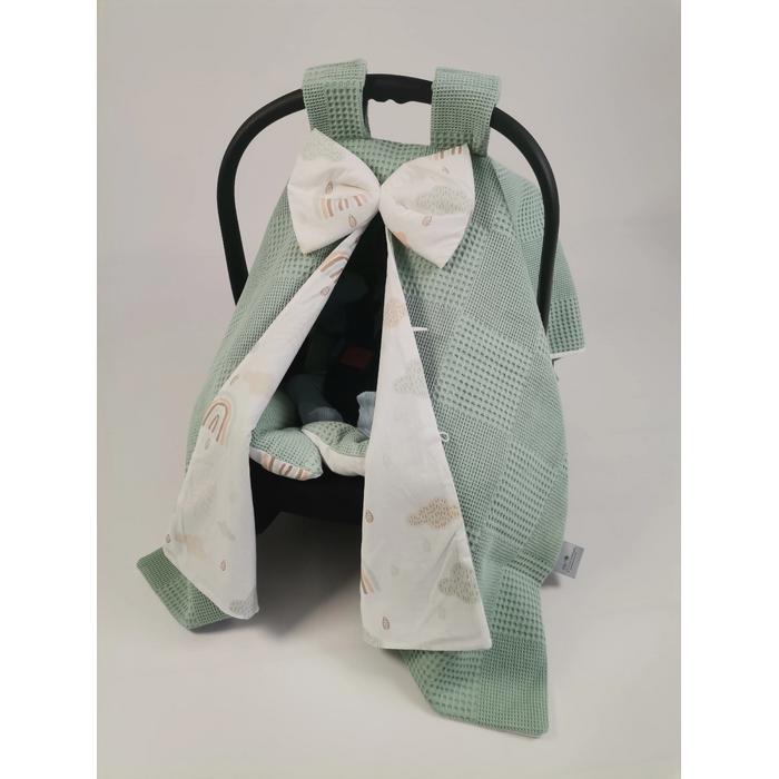 Yuvarlak babynest 9'lu set yeşil waffle pike - gökkuşaklı poplin