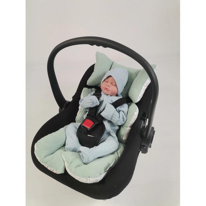 Yuvarlak babynest 9'lu set yeşil waffle pike - gökkuşaklı poplin
