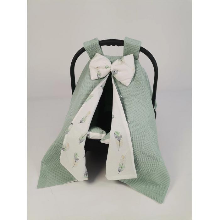 Yuvarlak babynest 9'lu set yeşil waffle pike - yeşil tüylü poplin