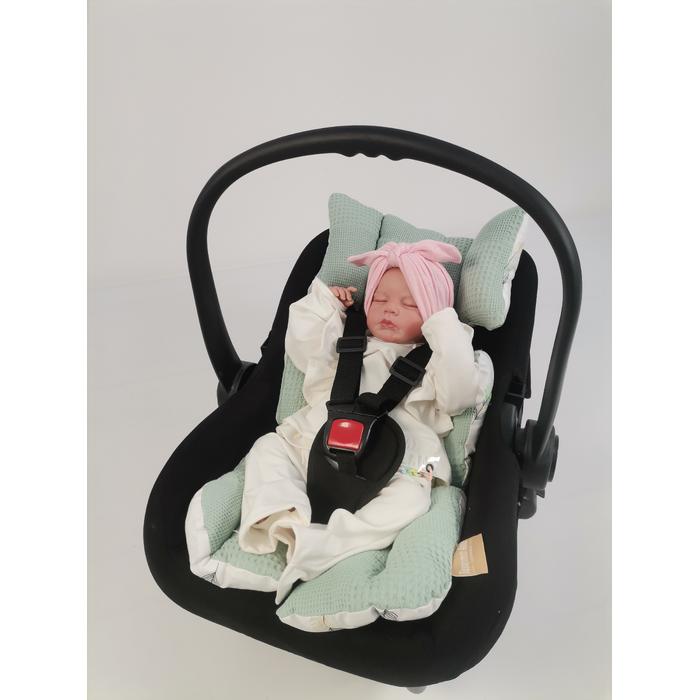Yuvarlak babynest 9'lu set yeşil waffle pike - yeşil tüylü poplin