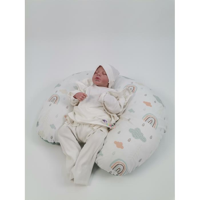 Yuvarlak babynest 9'lu set yeşil waffle pike - gökkuşaklı poplin