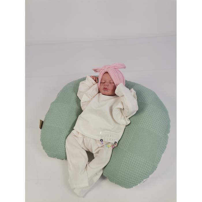 Yuvarlak babynest 9'lu set yeşil waffle pike - yeşil tüylü poplin