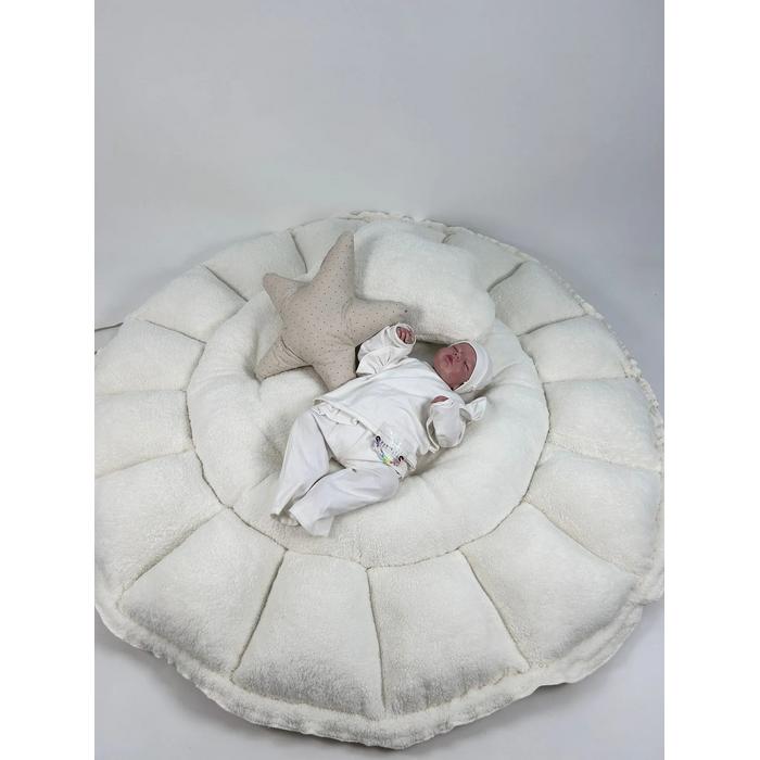 Yuvarlak babynest krem welsoft - krem zemin üstü kahve rengi puantiyeli poplin