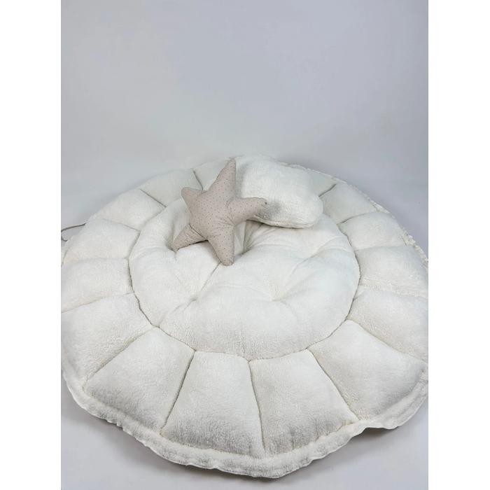 Yuvarlak babynest krem welsoft - krem zemin üstü kahve rengi puantiyeli poplin