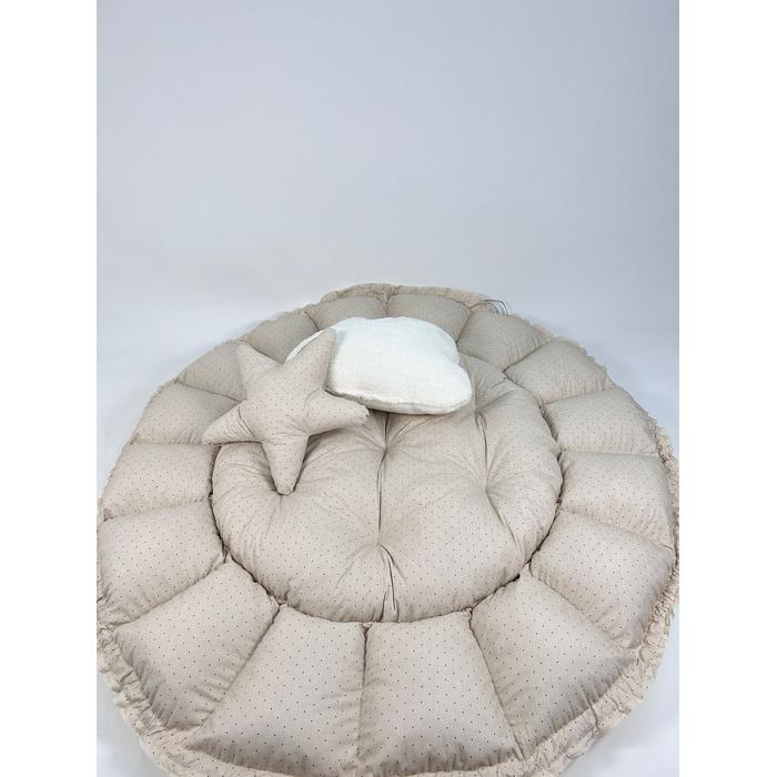 Yuvarlak babynest krem welsoft - krem zemin üstü kahve rengi puantiyeli poplin