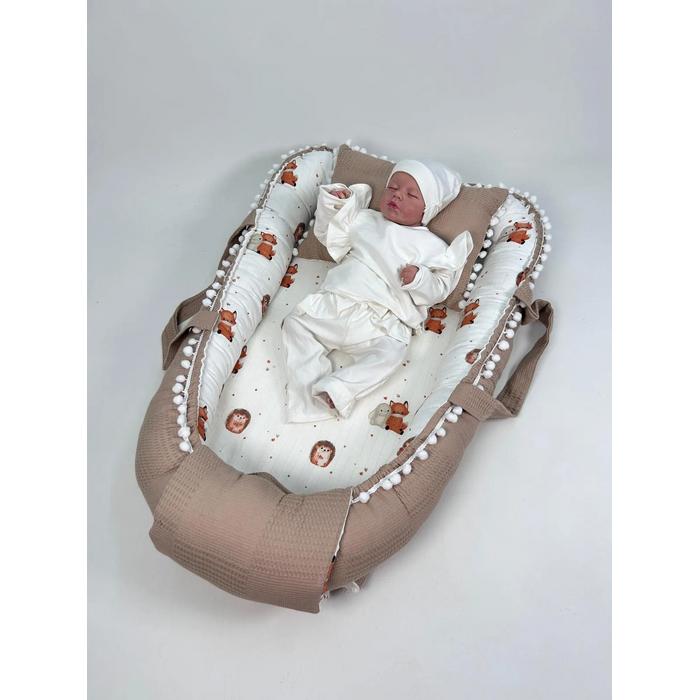 Babynest 8'li set bej waffle pike - tavşan tilki kirpi desenli müslin