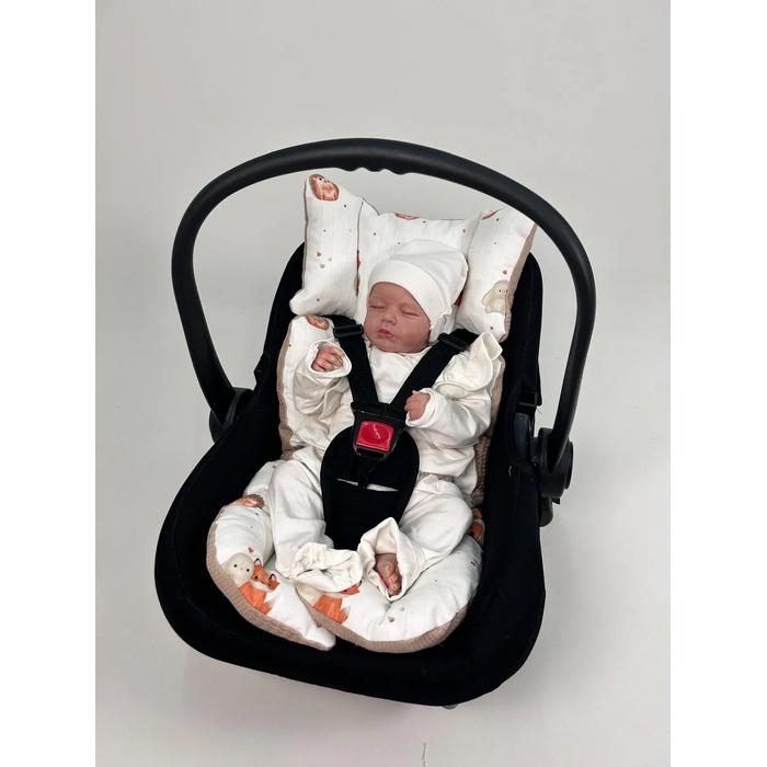 Babynest 8'li set bej waffle pike - tavşan tilki kirpi desenli müslin