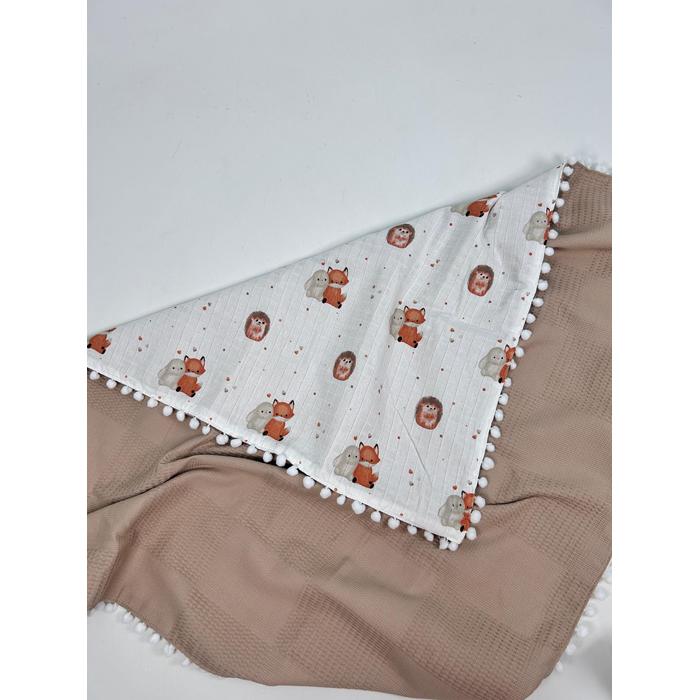 Babynest 8'li set bej waffle pike - tavşan tilki kirpi desenli müslin