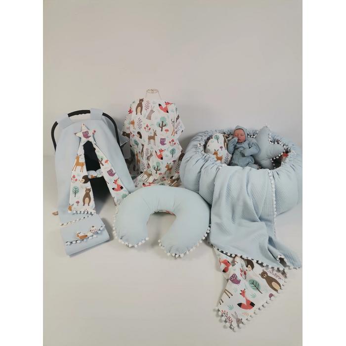 Yuvarlak babynestli 9 'lu set mavi waffle pike - hayvan figürlü poplin