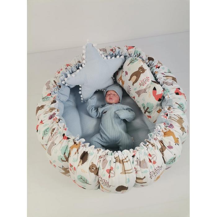 Yuvarlak babynestli 9 'lu set mavi waffle pike - hayvan figürlü poplin