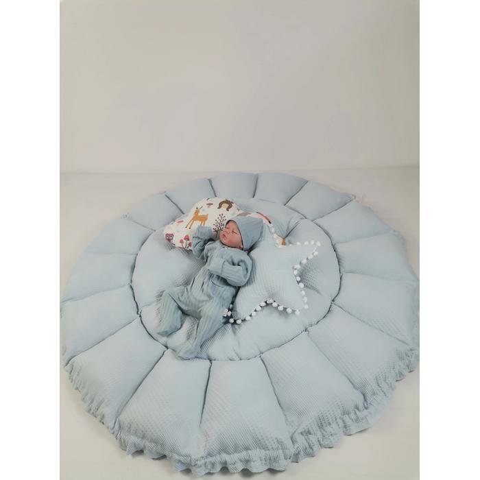 Yuvarlak babynestli 9 'lu set mavi waffle pike - hayvan figürlü poplin