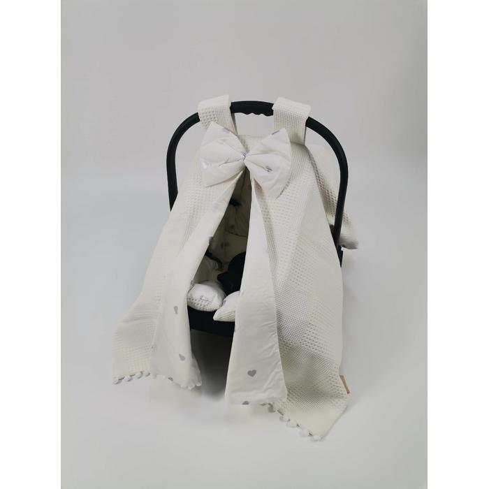 Yuvarlak babynestli 9 'lu set krem waffle pike - gümüş kalpli poplin