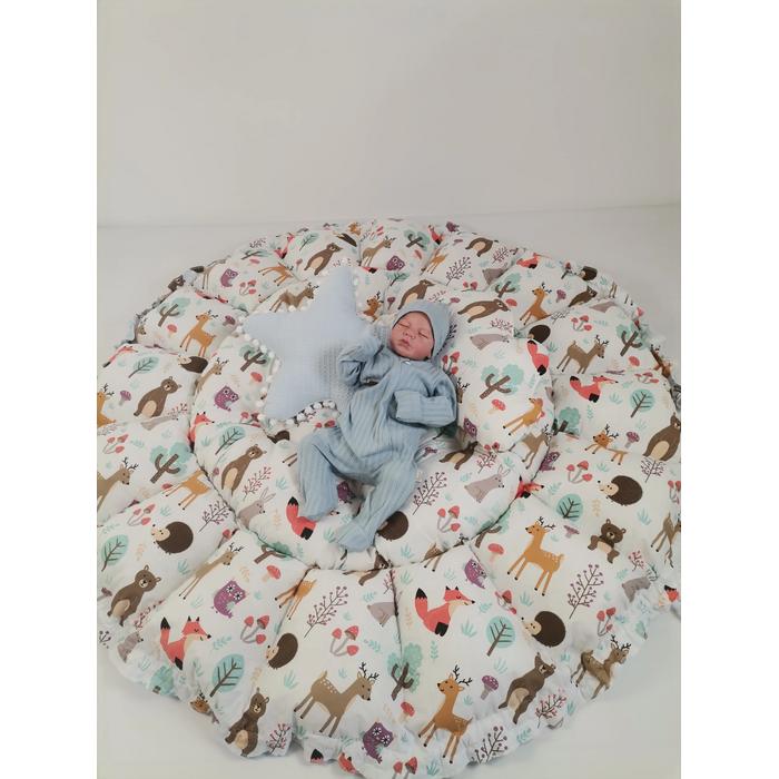 Yuvarlak babynestli 9 'lu set mavi waffle pike - hayvan figürlü poplin