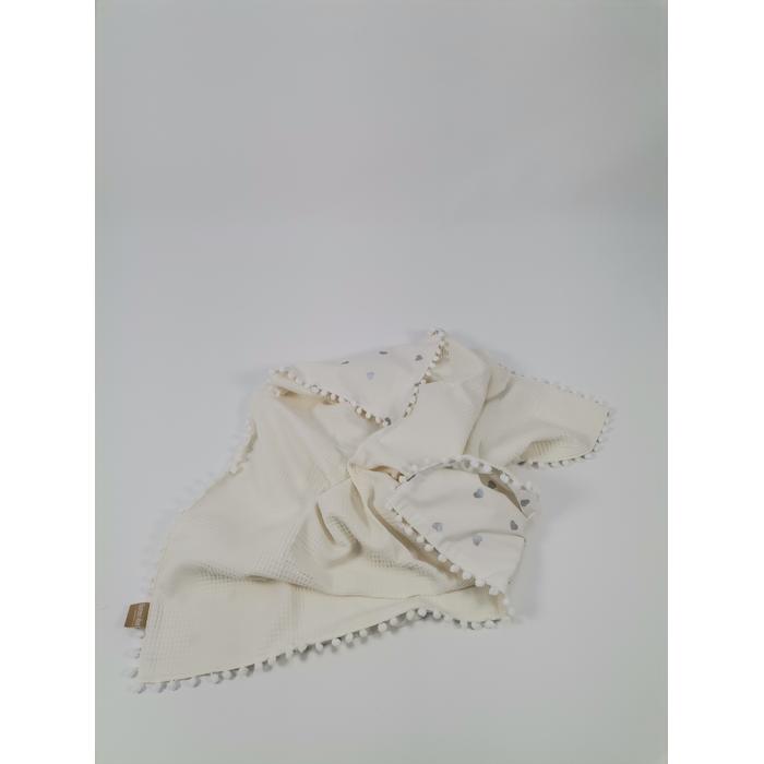 Yuvarlak babynestli 9 'lu set krem waffle pike - gümüş kalpli poplin