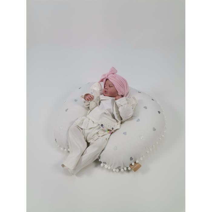 Yuvarlak babynestli 9 'lu set krem waffle pike - gümüş kalpli poplin