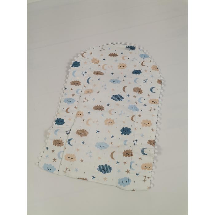 Yuvarlak babynestli 9'lu set mavi waffle pike - mavi aylı bulutlu müslin