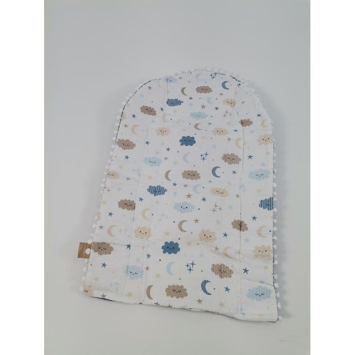 Yuvarlak babynestli 9'lu set indigo mavi waffle pike - mavi aylı bulutlu müslin