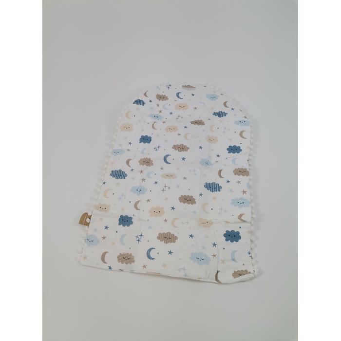 Yuvarlak babynestli 9'lu set krem waffle pike - mavi aylı bulutlu müslin