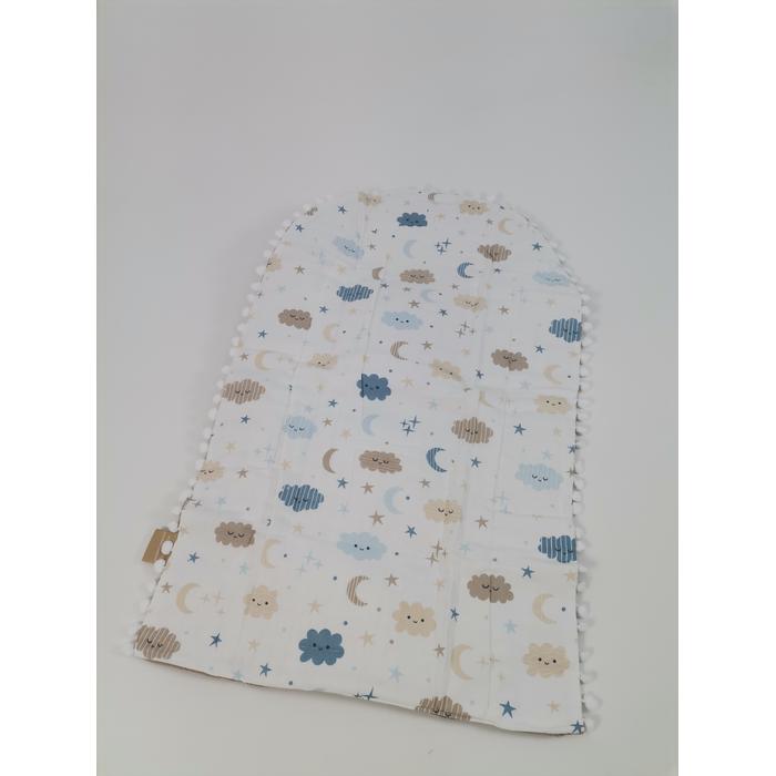 Yuvarlak babynestli 9'lu set bej waffle pike - mavi aylı bulutlu müslin