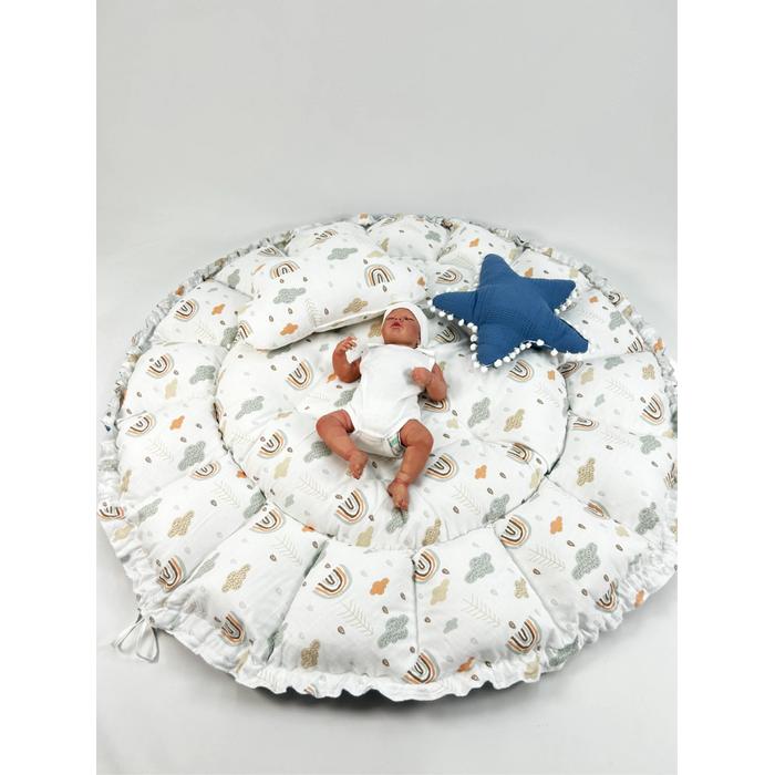 Yuvarlak babynestli 9'lu set indigo mavi waffle pike - gökkuşaklı müslin