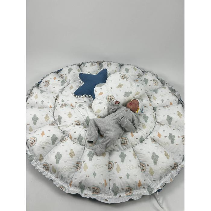 Yuvarlak babynestli 9'lu set indigo mavi pike - gökkuşaklı poplin