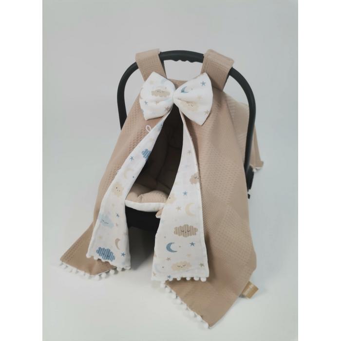 Yuvarlak babynestli 8'li set bej waffle pike - mavi aylı bulutlu müslin