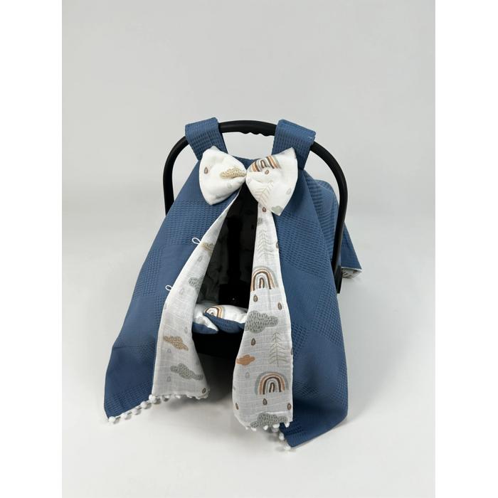 Yuvarlak babynestli 9'lu set indigo mavi waffle pike - gökkuşaklı müslin