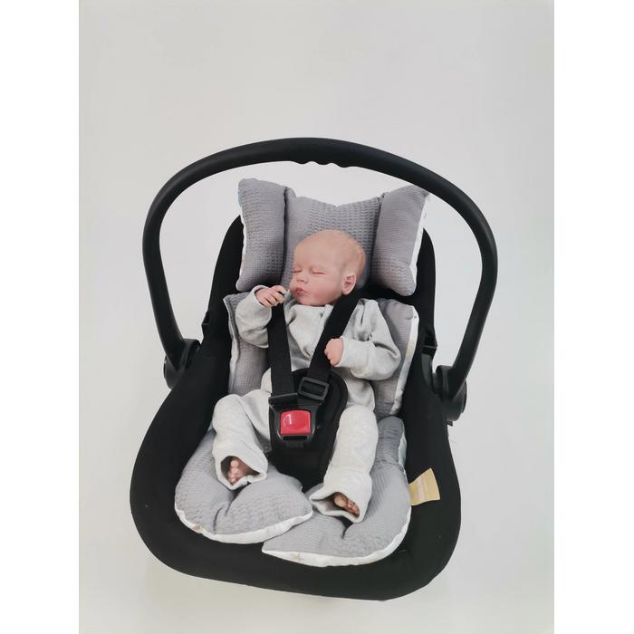 Yuvarlak babynestli 9'lu set koyu gri waffle pike - mavi aylı bulutlu müslin