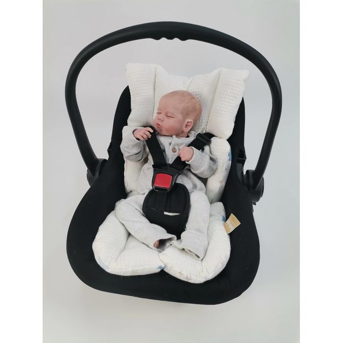 Yuvarlak babynestli 9'lu set krem waffle pike - mavi aylı bulutlu müslin