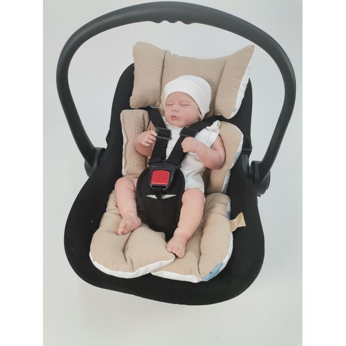 Yuvarlak babynestli 9'lu set bej waffle pike - mavi aylı bulutlu müslin