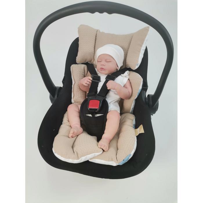 Yuvarlak babynestli 8'li set bej waffle pike - mavi aylı bulutlu müslin