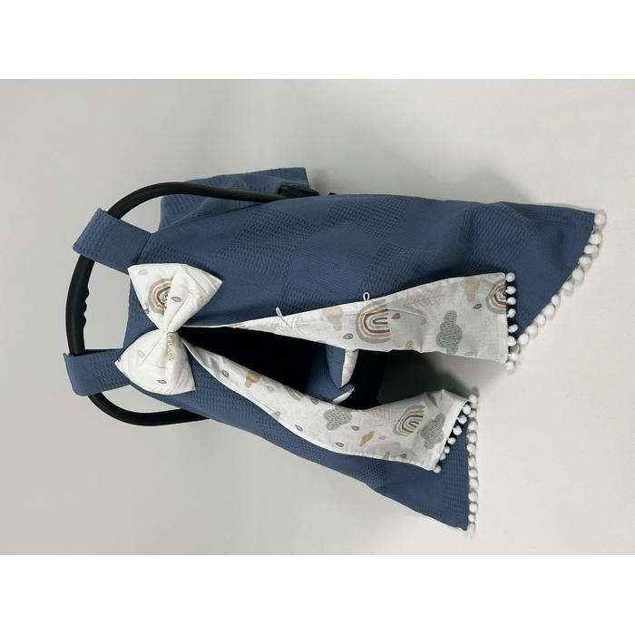 Yuvarlak babynestli 9'lu set indigo mavi pike - gökkuşaklı poplin