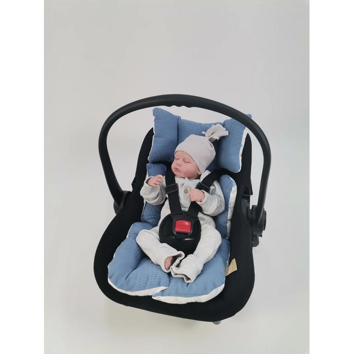 Yuvarlak babynestli 9'lu set indigo mavi waffle pike - mavi aylı bulutlu müslin