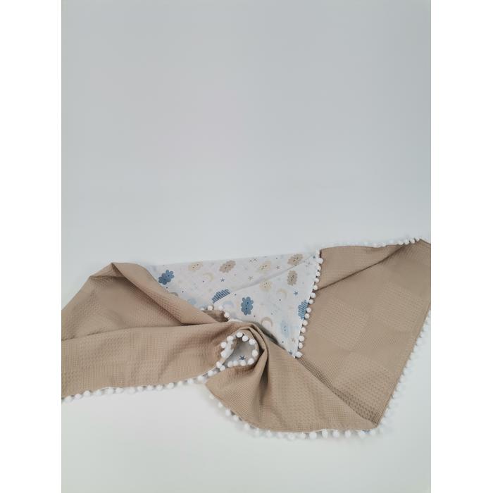 Yuvarlak babynestli 9'lu set bej waffle pike - mavi aylı bulutlu müslin