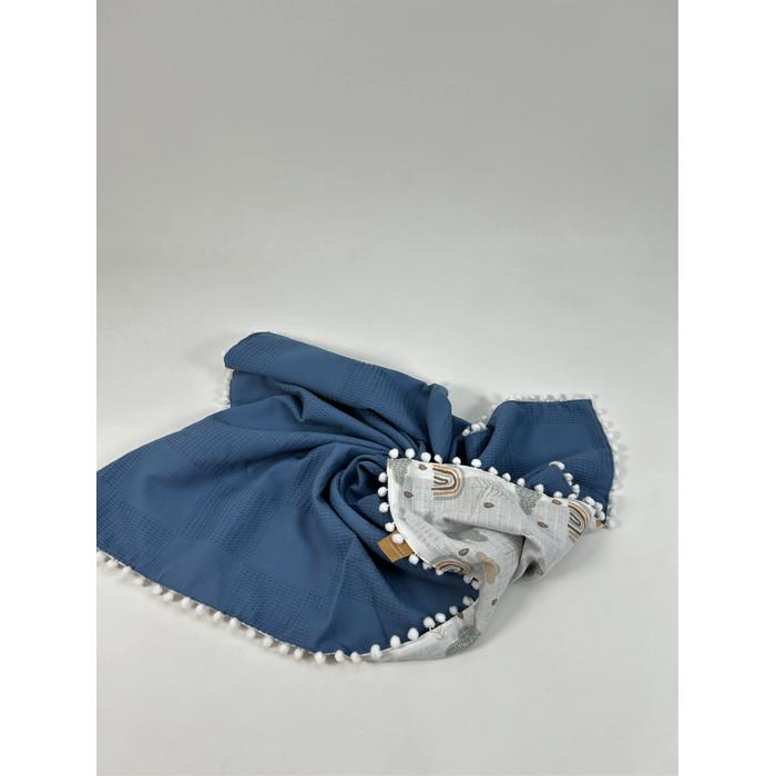 Yuvarlak babynestli 9'lu set indigo mavi waffle pike - gökkuşaklı müslin