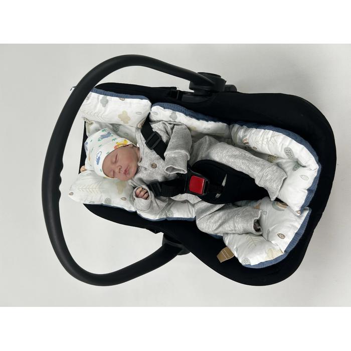 Yuvarlak babynestli 9'lu set indigo mavi pike - gökkuşaklı poplin