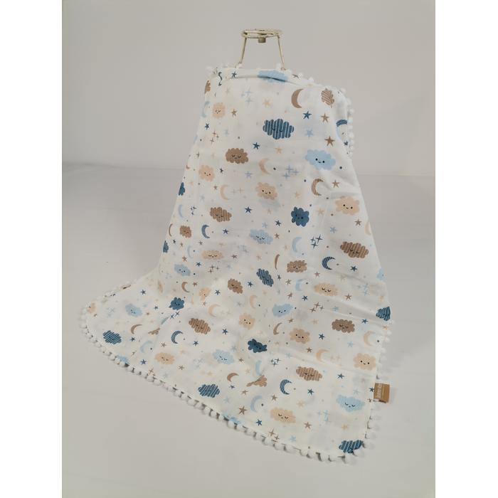 Yuvarlak babynestli 9'lu set mavi waffle pike - mavi aylı bulutlu müslin