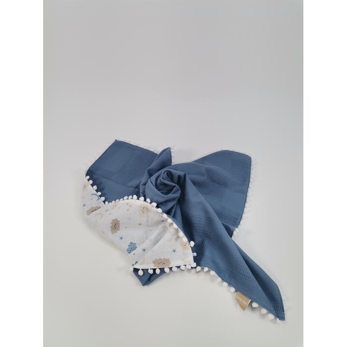 Yuvarlak babynestli 9'lu set indigo mavi waffle pike - mavi aylı bulutlu müslin