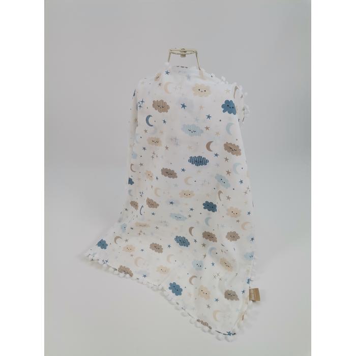 Yuvarlak babynestli 9'lu set koyu gri waffle pike - mavi aylı bulutlu müslin