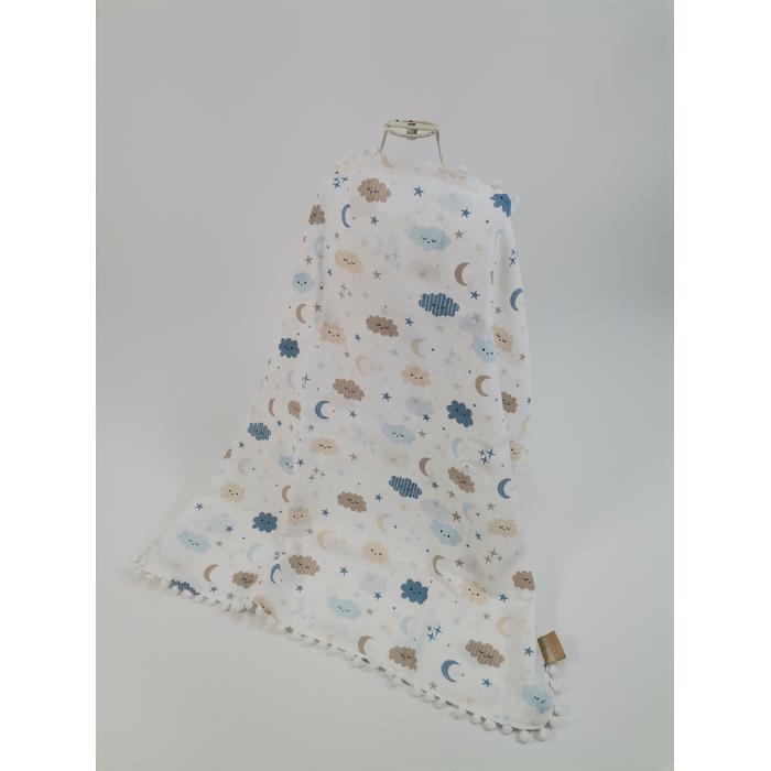 Yuvarlak babynestli 9'lu set krem waffle pike - mavi aylı bulutlu müslin