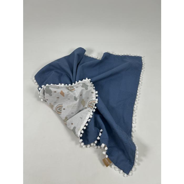 Yuvarlak babynestli 9'lu set indigo mavi pike - gökkuşaklı poplin