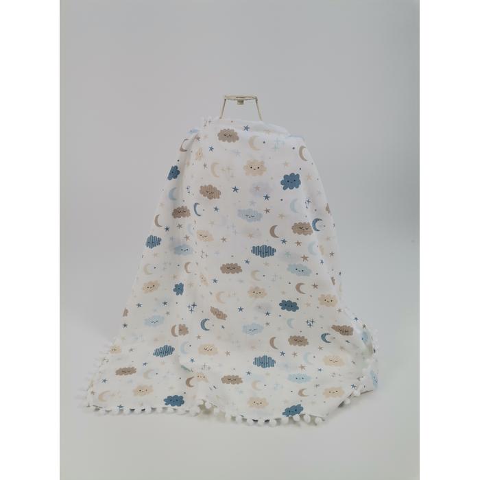 Yuvarlak babynestli 9'lu set indigo mavi waffle pike - mavi aylı bulutlu müslin