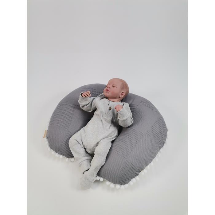 Yuvarlak babynestli 9'lu set koyu gri waffle pike - mavi aylı bulutlu müslin