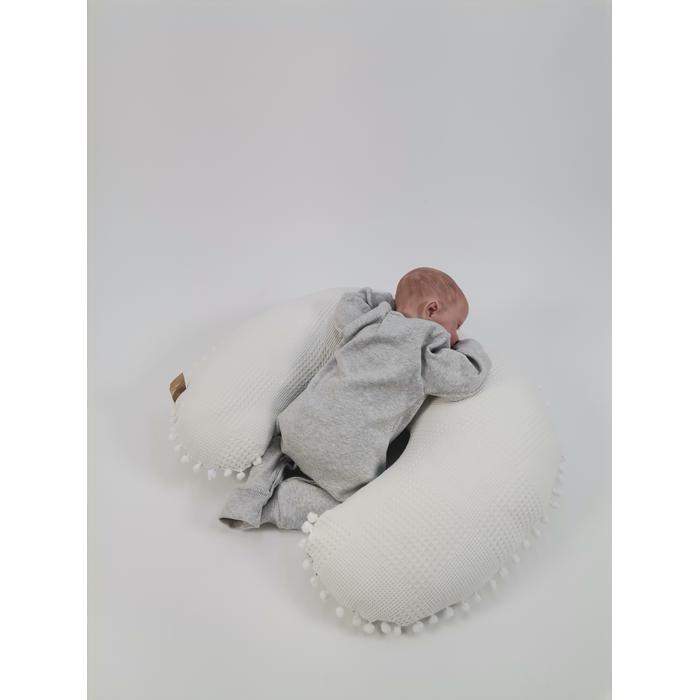 Yuvarlak babynestli 9'lu set krem waffle pike - mavi aylı bulutlu müslin