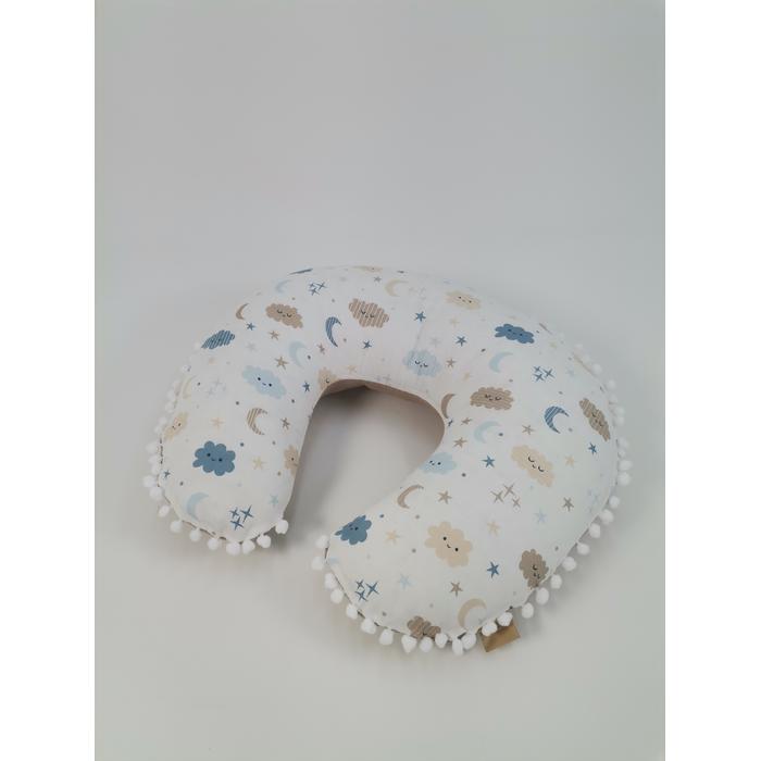 Yuvarlak babynestli 9'lu set bej waffle pike - mavi aylı bulutlu müslin
