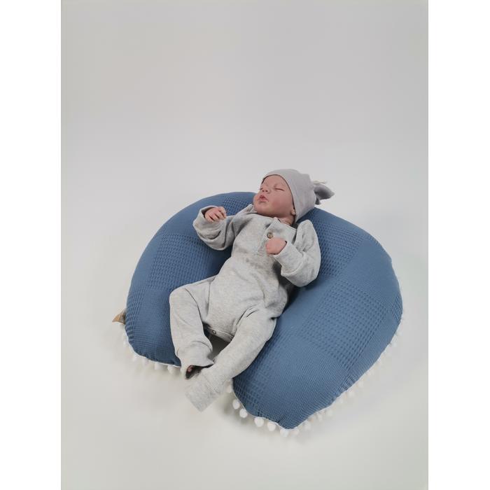 Yuvarlak babynestli 9'lu set indigo mavi waffle pike - mavi aylı bulutlu müslin