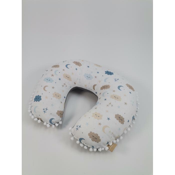 Yuvarlak babynestli 9'lu set koyu gri waffle pike - mavi aylı bulutlu müslin