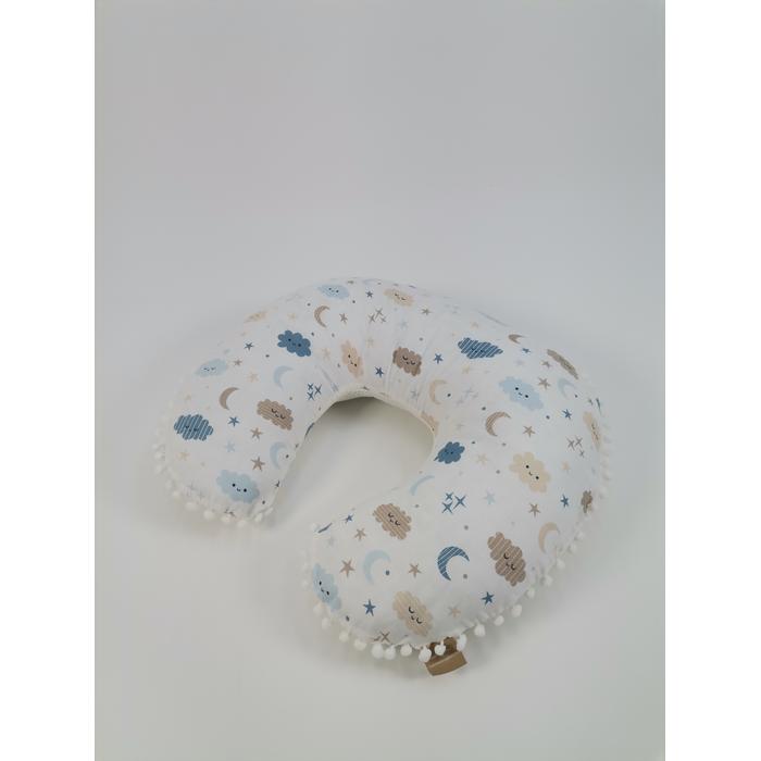 Yuvarlak babynestli 9'lu set krem waffle pike - mavi aylı bulutlu müslin