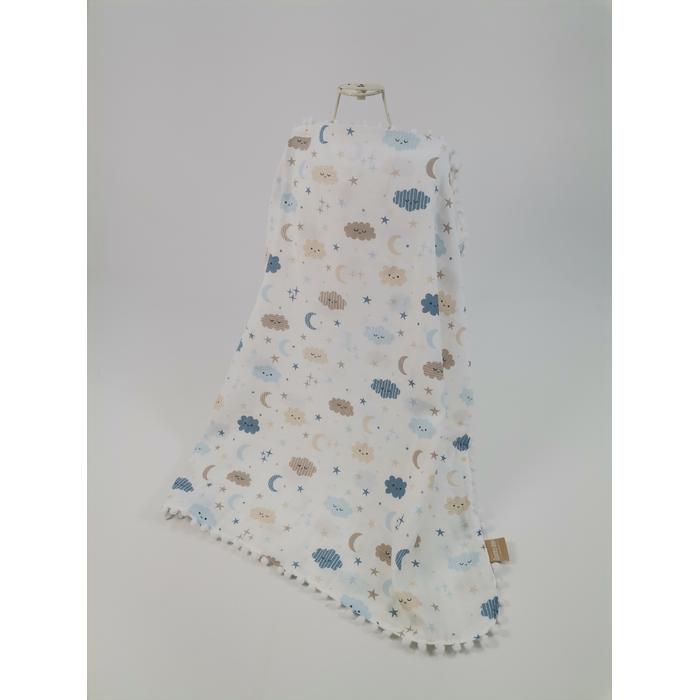 Yuvarlak babynestli 9'lu set bej waffle pike - mavi aylı bulutlu müslin